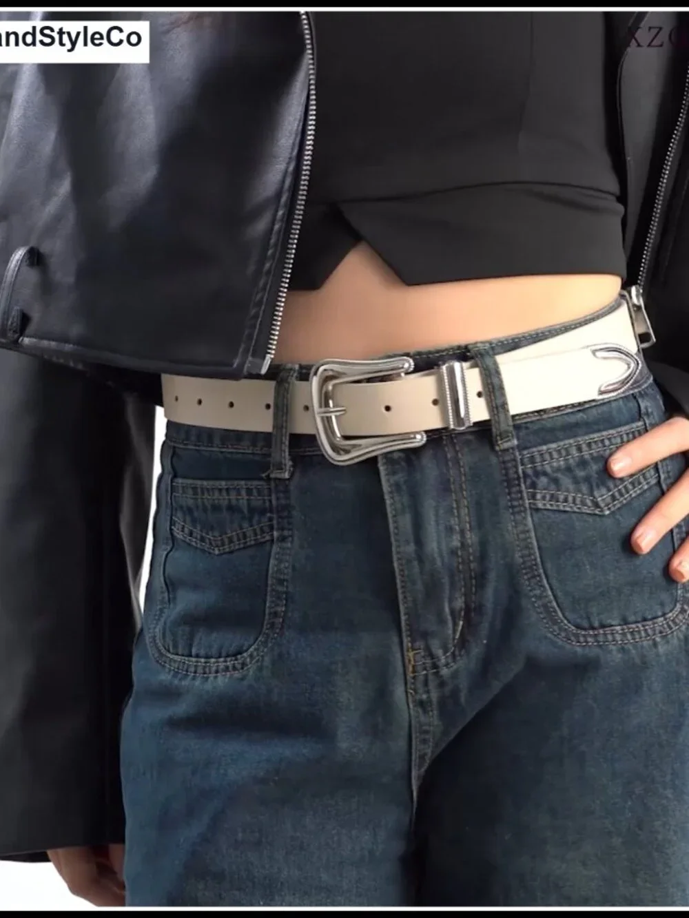 Vintage Western Faux Leather Belt with Silver Buckle for Jeans
